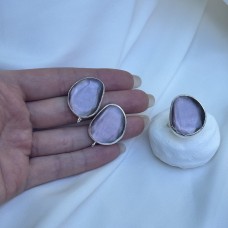 Швензы/кольцо с ювелирным стеклом "Серо-розовый", посеребрение