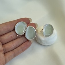 Швензы/кольцо с ювелирным стеклом "Слоновая кость", посеребрение