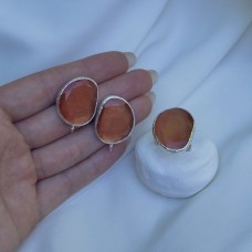 Швензы/кольцо с ювелирным стеклом "Коралловый", посеребрение