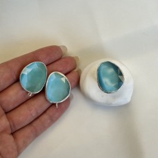Швензы/кольцо с ювелирным стеклом "Голубой", посеребрение