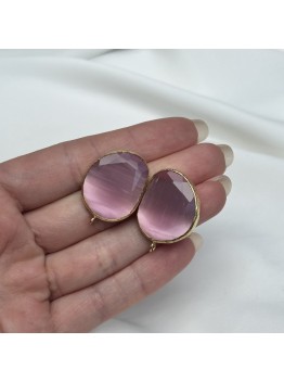 Швензы с ювелирным стеклом «Розовый», позолота