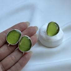 Швензы/кольцо с ювелирным стеклом "Травяной", посеребрение