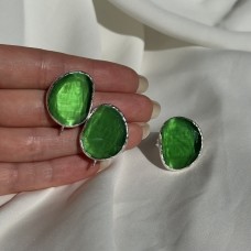Швензы/кольцо с ювелирным стеклом "Зеленый", посеребрение