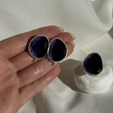 Швензы/кольцо с ювелирным стеклом "Фиолетовый", посеребрение