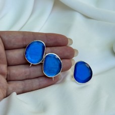 Швензы/кольцо с ювелирным стеклом "Синий", посеребрение