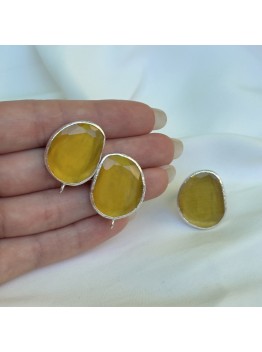Швензы/кольцо с ювелирным стеклом "Желтый", посеребрение