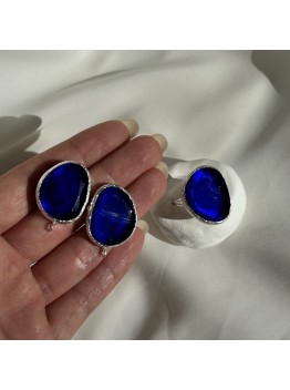 Швензы/кольцо с ювелирным стеклом "Темно-синий", посеребрение