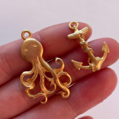 Подвеска "Осьминог" и "Якорь", Итальянская фурнитура, позолота