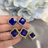 Коннектор Ювелирный, в стиле Van Cleef, Родирование/Розовая Позолота 24К, Цвет Синий