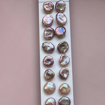 Пусеты из натурального жемчуга "Розовый", 12-13 мм