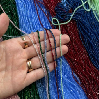 Ювелирное стекло, граненая бусина, 2 мм, нить