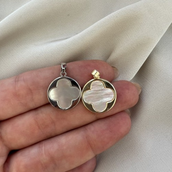 Подвеска "Клевер" с перламутром, 14 мм