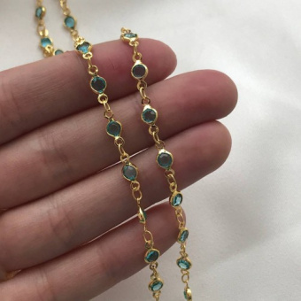 Цепь позолоченная 4мм, инкрустированная ювелирным стеклом