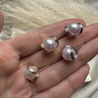 Серьги плетёные с жемчугом Майорка, 10 мм