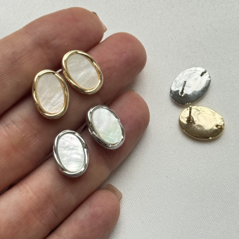 Швензы овальные с перламутром, 12 мм