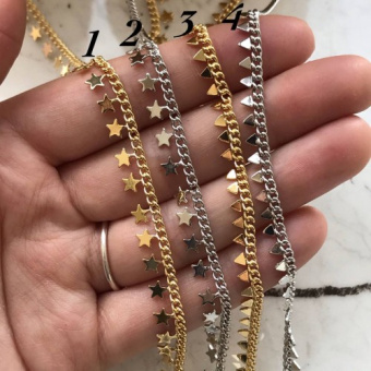 Цепь с подвесками "Звезда" и "Треугольник", позолота/родирование