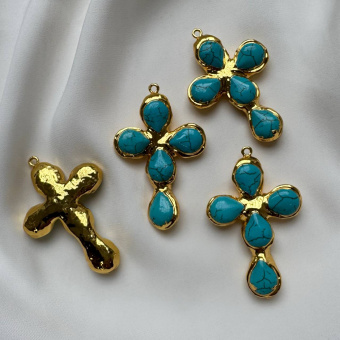 Подвеска "Крест" с натуральным говлитом, 53*35 мм