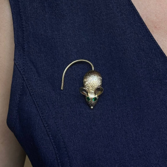 Брошь "Мышь", 15*82 мм, с цирконием