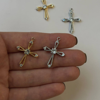 Подвеска "Крест" с циркониями, 28*21 мм