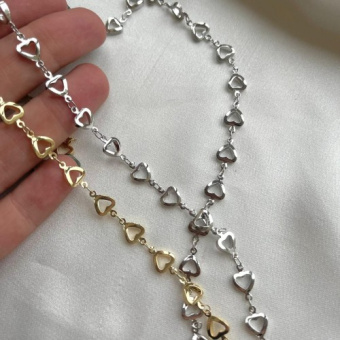 Цепь "Сердце", 50 см, 10*8 мм, позолота/родирование