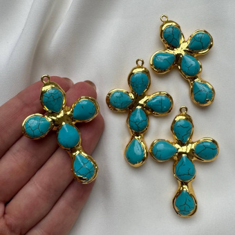 Подвеска "Крест" с натуральным говлитом, 53*35 мм