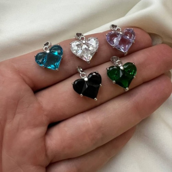 Подвеска "Сердце" с циркониями, 12*12 мм, родирование