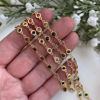 Цепь "Рио" с цирконами, позолота 24К