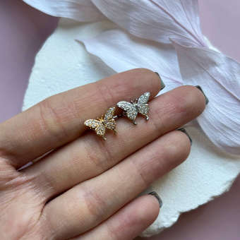 Кафф "Бабочка" с циркониями, 13*10 мм, на левое ухо